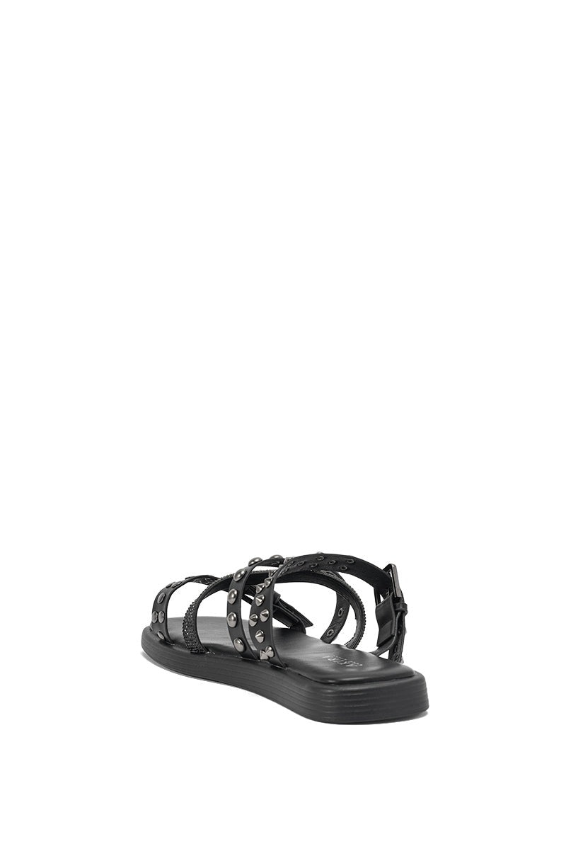 AKIRA GOLD MANNING BLACK HARDWARE EMBELLISHED FLAT SANDAL