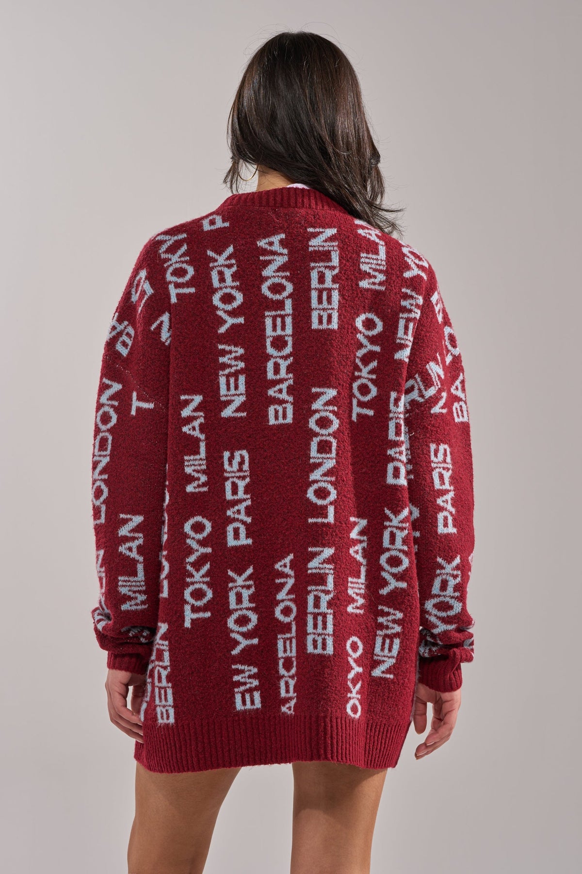 AROUND THE WORLD SWEATER MINI DRESS IN RED