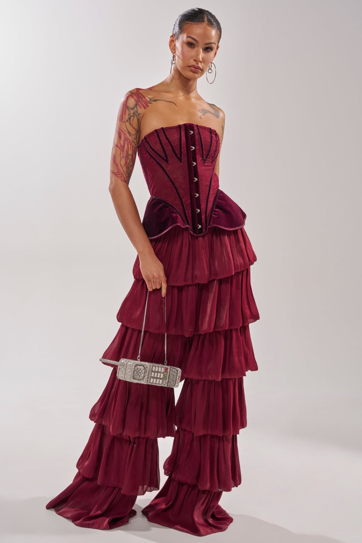 STAR OF THE NIGHT FLOUNCY PANT IN BURGUNDY