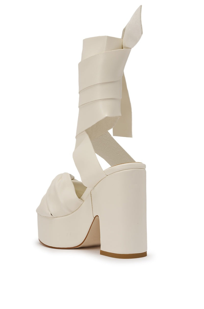 AZALEA WANG SAKI WHITE PU CHUNKY WRAP UP SANDAL