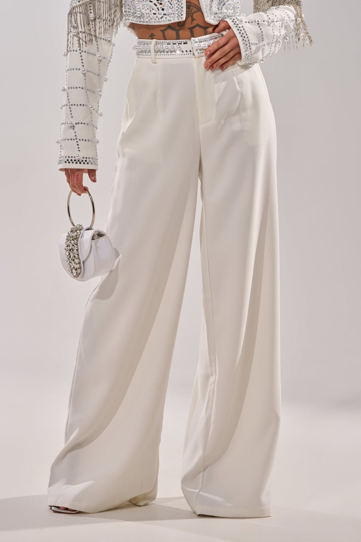 DIRTY MARTINI EMBELLISHED TROUSER IN WHITE