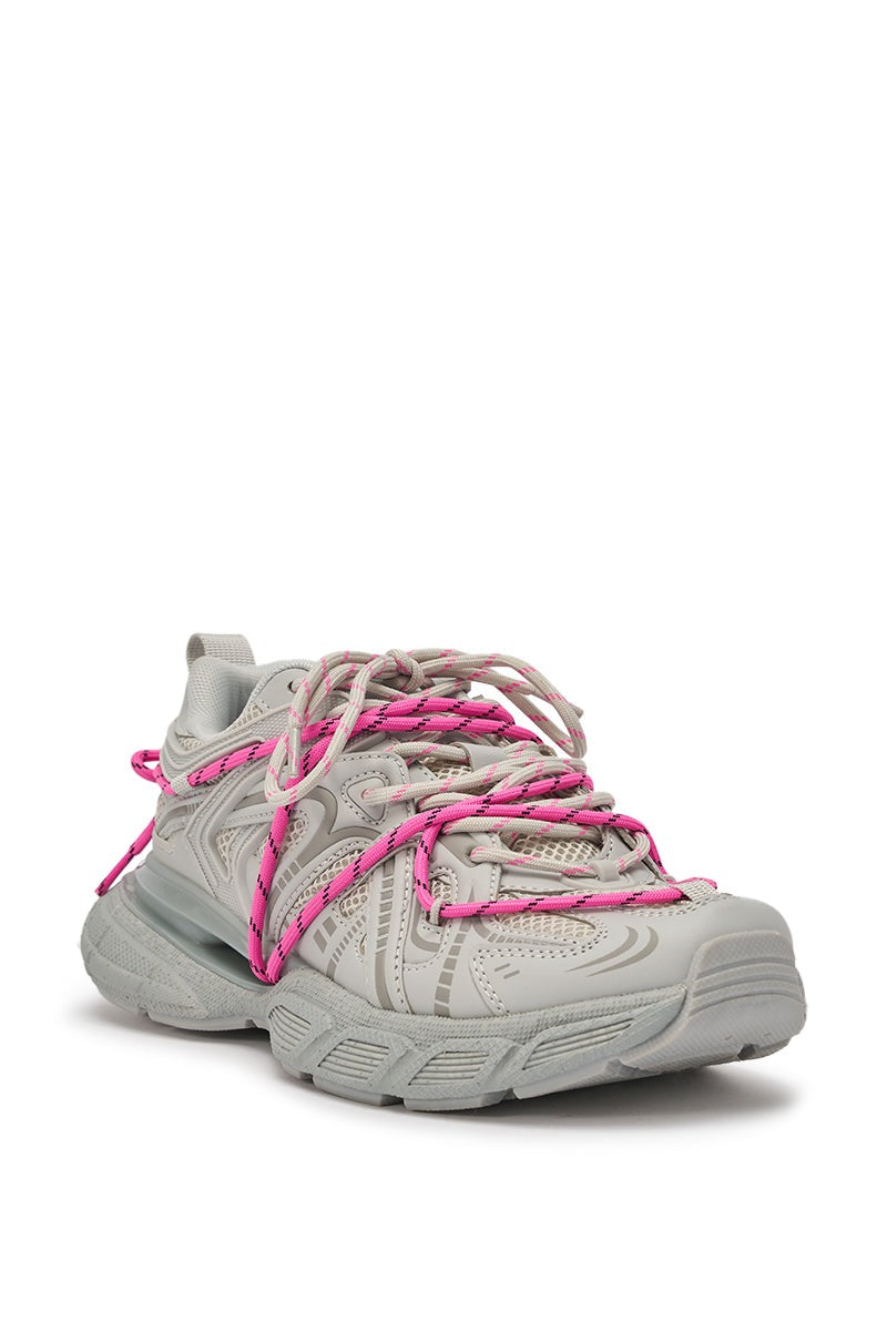 AZALEA WANG SATINE GREY LACE UP SNEAKER
