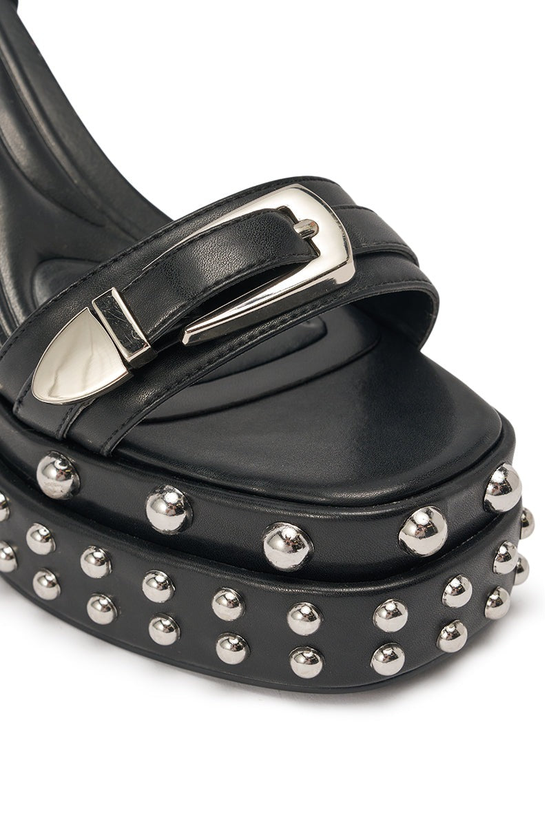 AZALEA WANG EUGENIJA BLACK CHUNKY EMBELLISHED STUDDED SANDAL