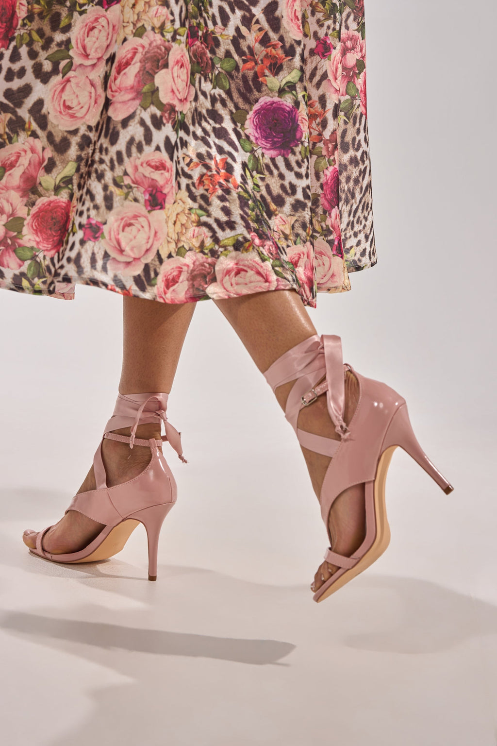 AKIRA GOLD SIEGER PINK PATENT WRAP UP BALLERINA STILETTO SANDAL