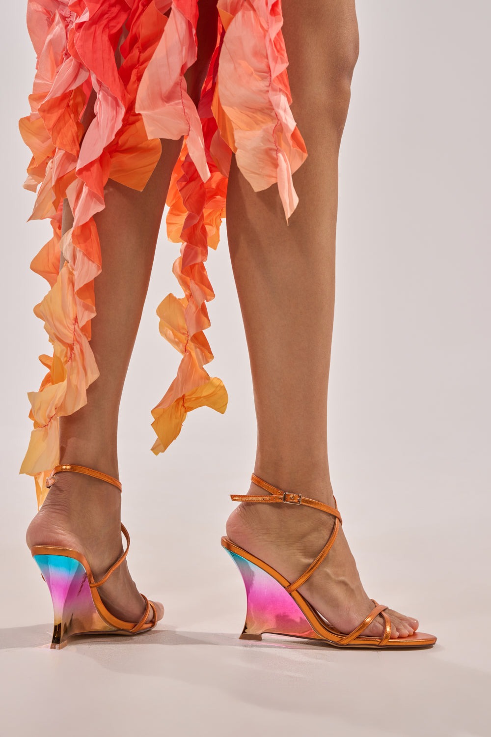 AKIRA GOLD FINGA CHROME WEDGE STRAP SANDAL