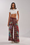 KRIYSTA FLORAL PATCH PLAID PANT