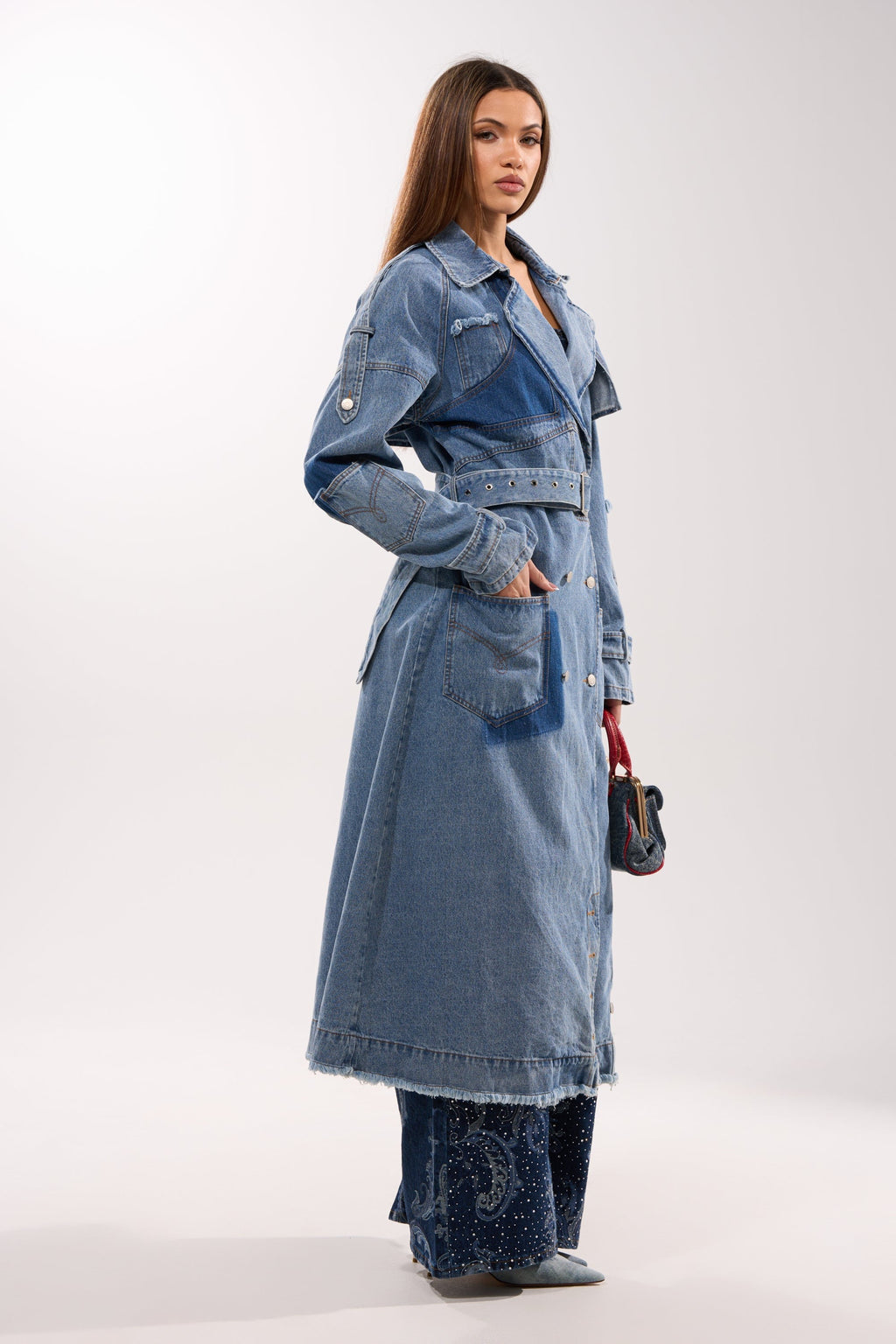 RILEY PATCHWORK DENIM TRENCH