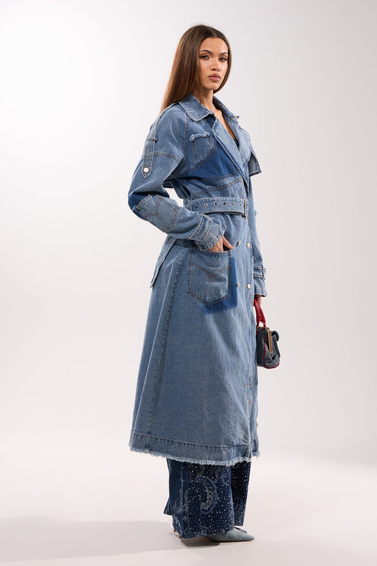 RILEY PATCHWORK DENIM TRENCH