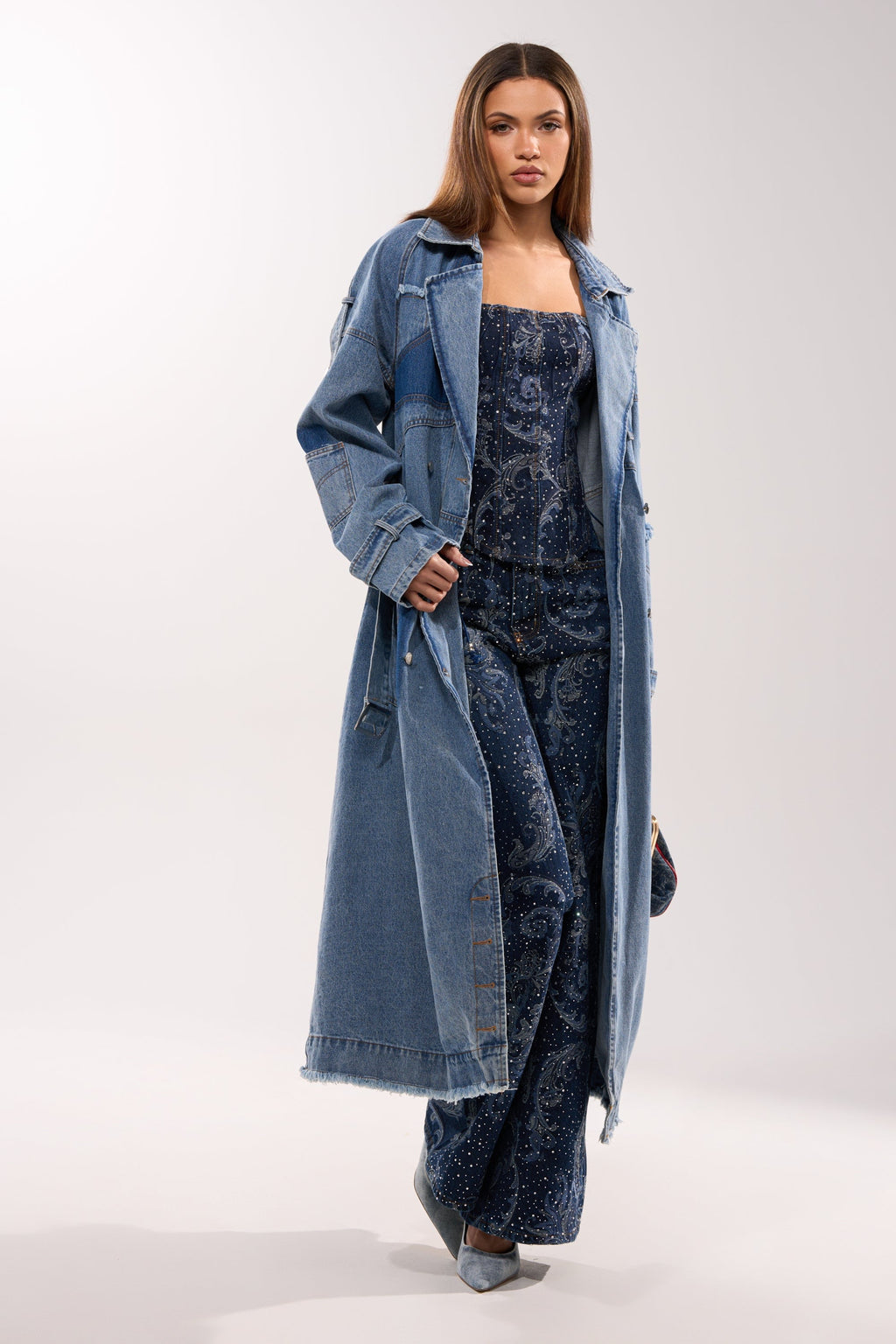RILEY PATCHWORK DENIM TRENCH