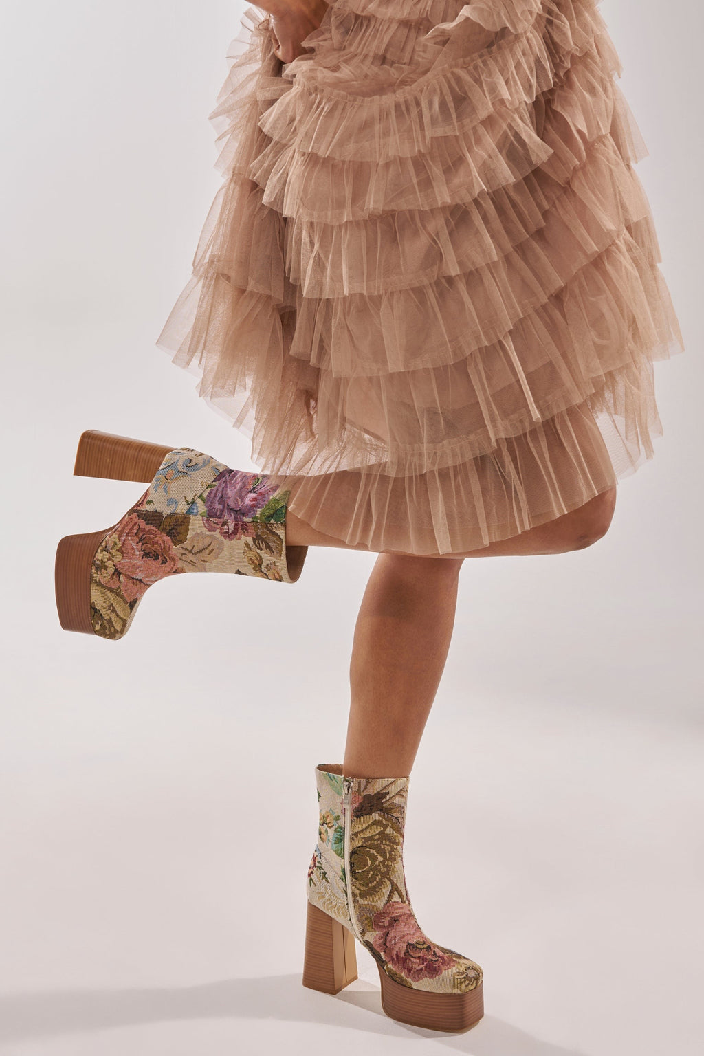 AZALEA WANG ZILPAH FLORAL BROCADE BOOTIE