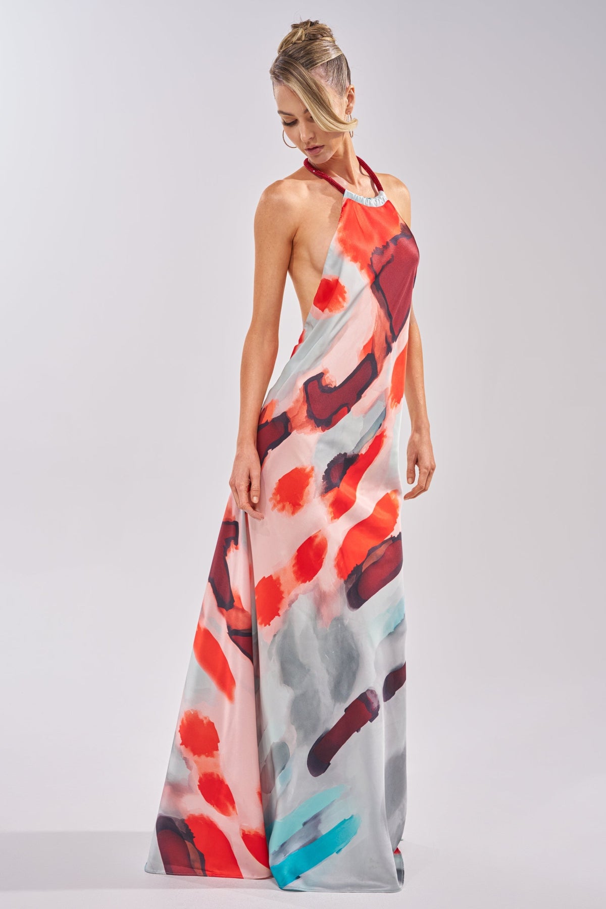 CHIC IS ME SATIN MAXI DRESS IN MULTI