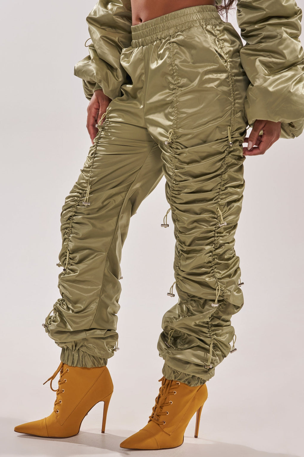NO TIME FOR GAMES RUCHED JOGGER IN OLIVE