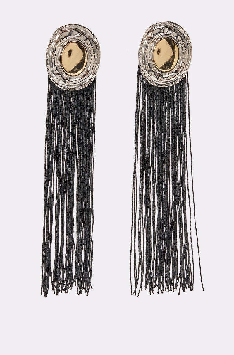 TASSEL DIVA STATEMENT EARRINGS IN BLACK
