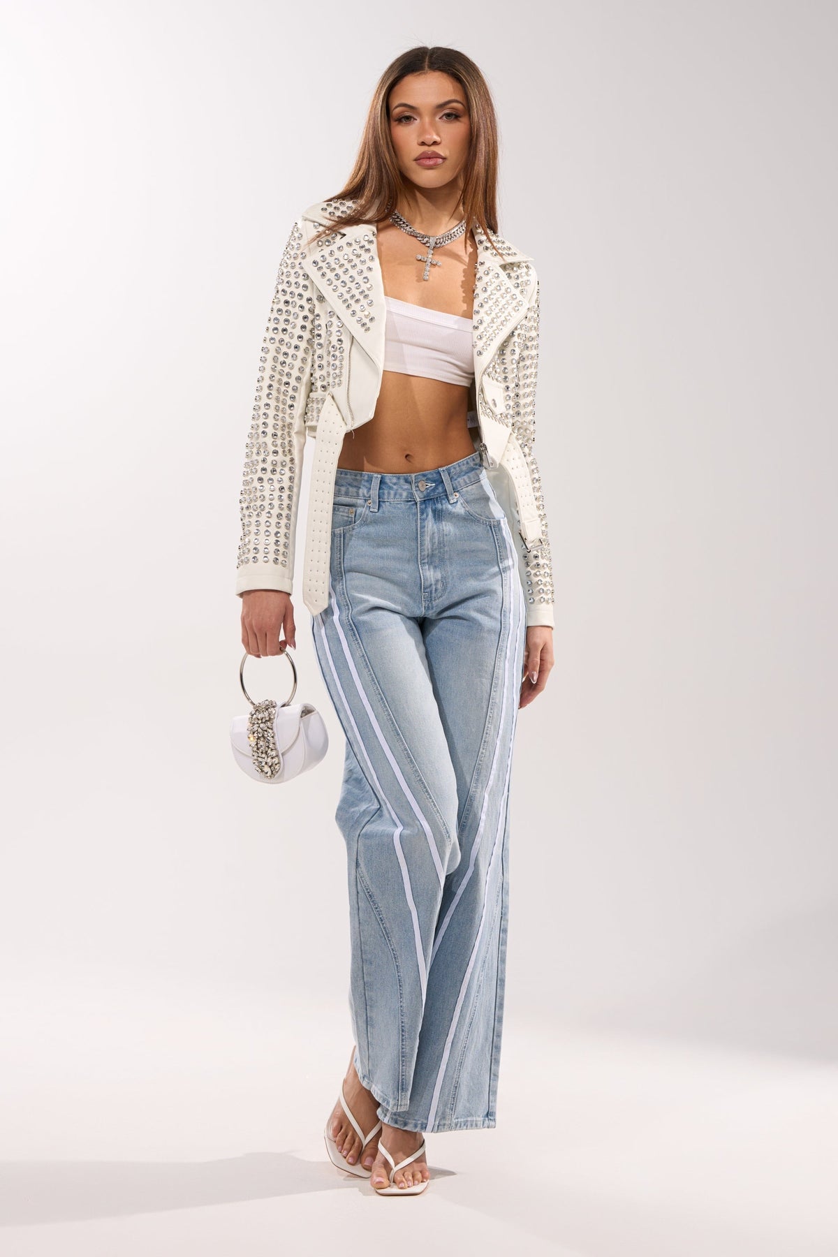 DEMI EMBELLISHED MOTO IN WHITE