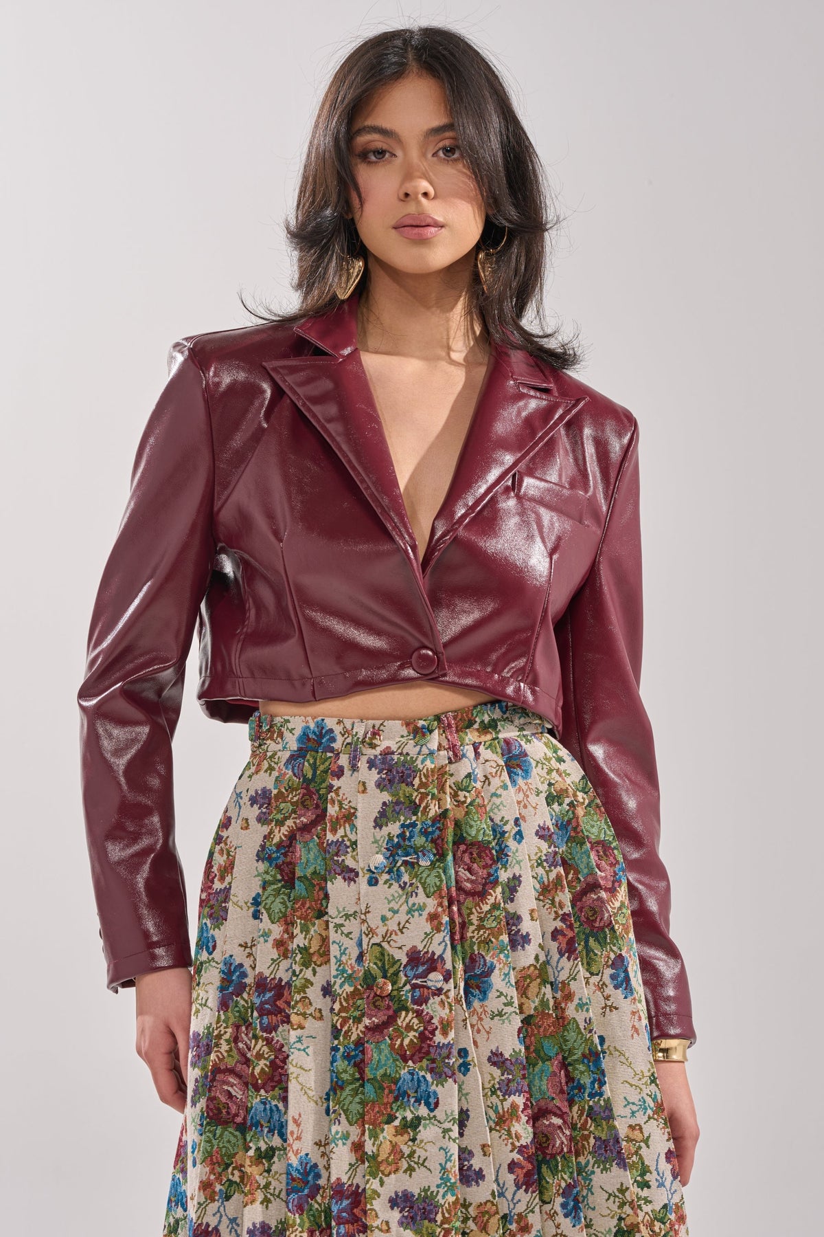 PENNY CROPPED FAUX LEATHER BLAZER