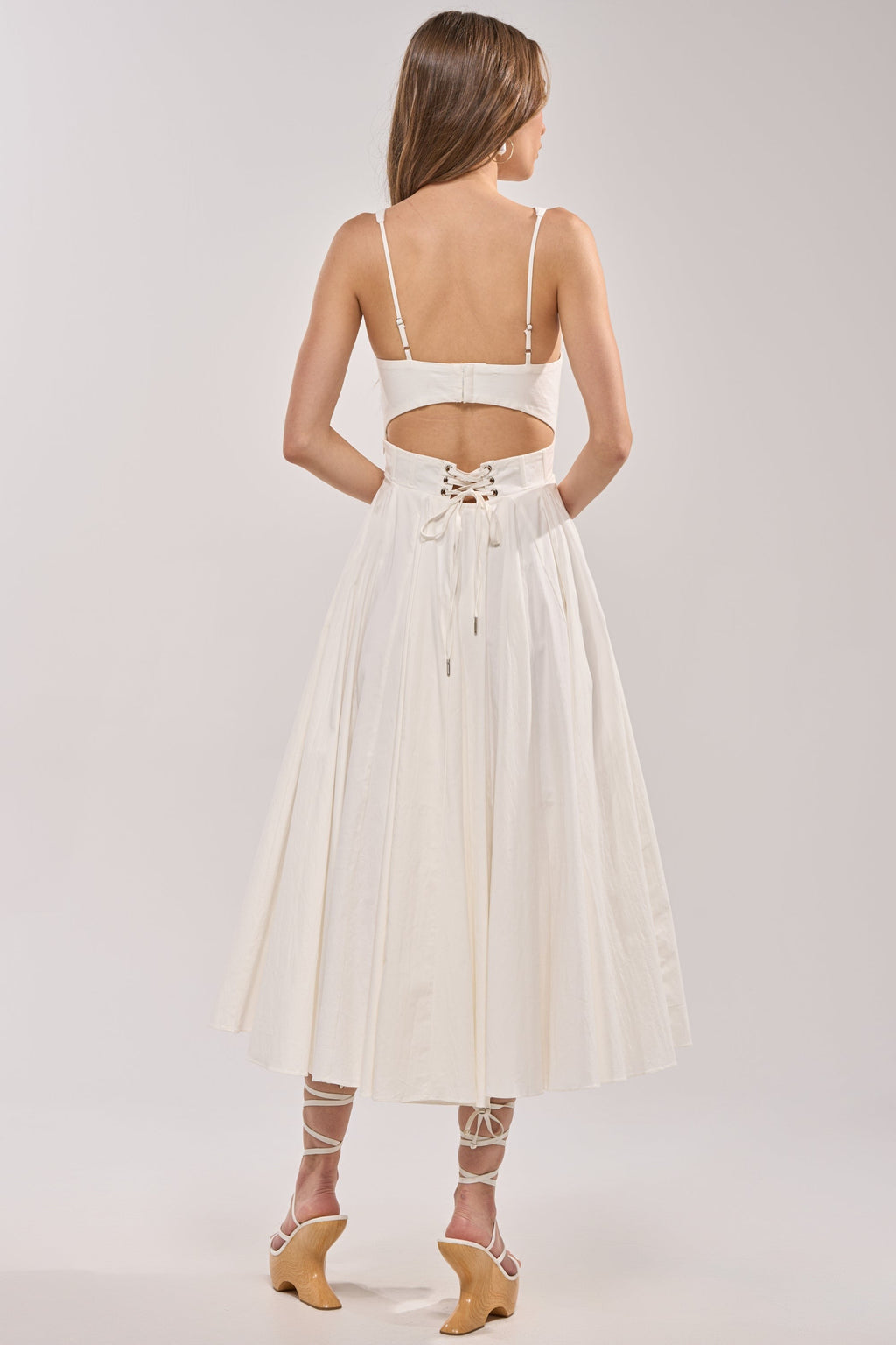 KEEP IT LOWKEY POPLIN MIDI DRESS IN WHITE