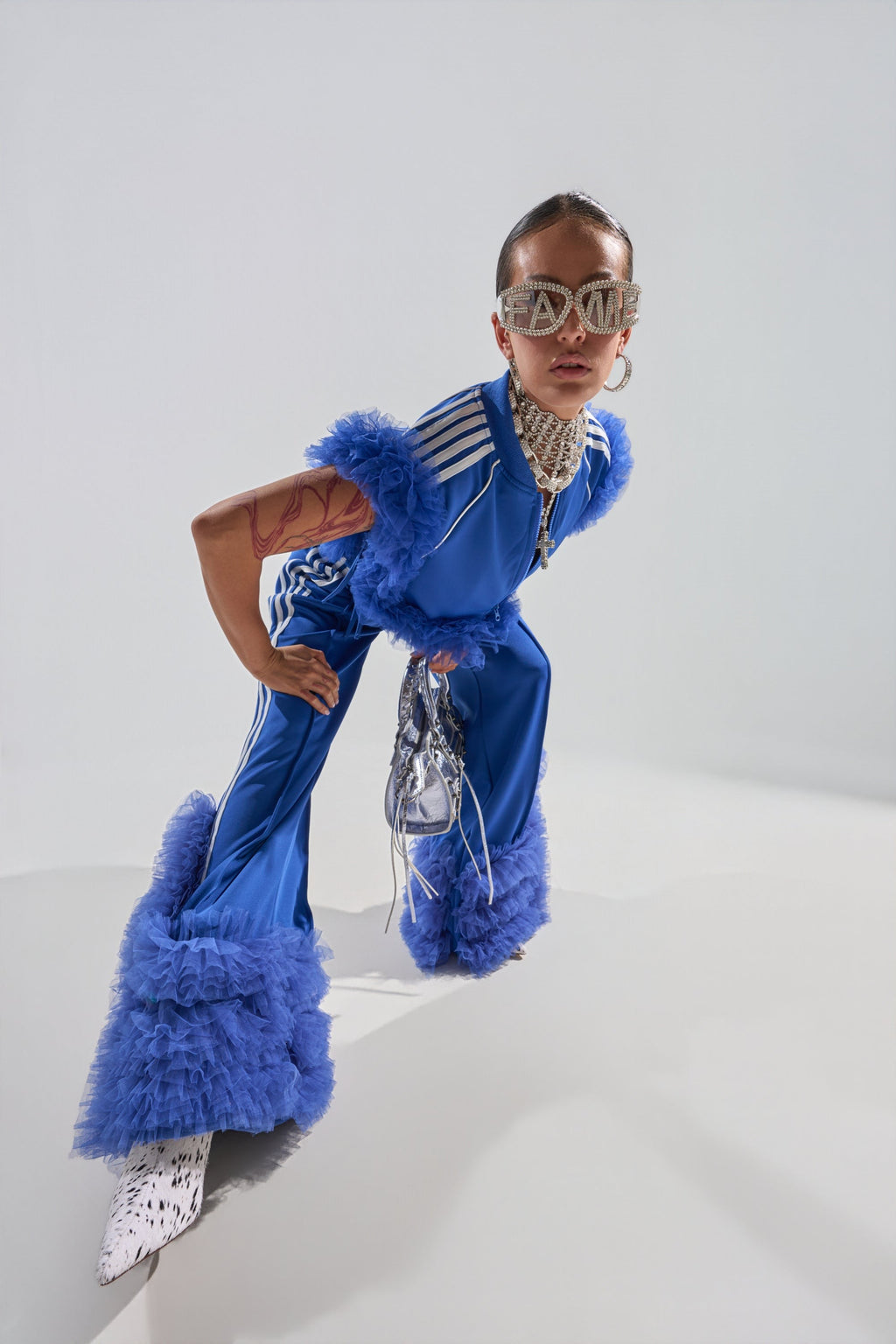MODERN JAM TRACK PANT WITH TULLE IN ROYAL BLUE