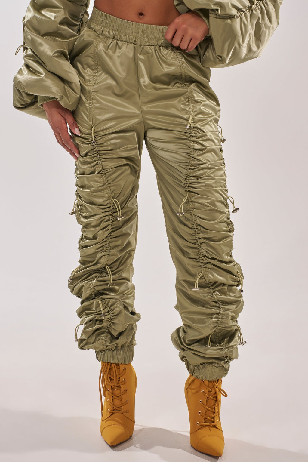 NO TIME FOR GAMES RUCHED JOGGER IN OLIVE