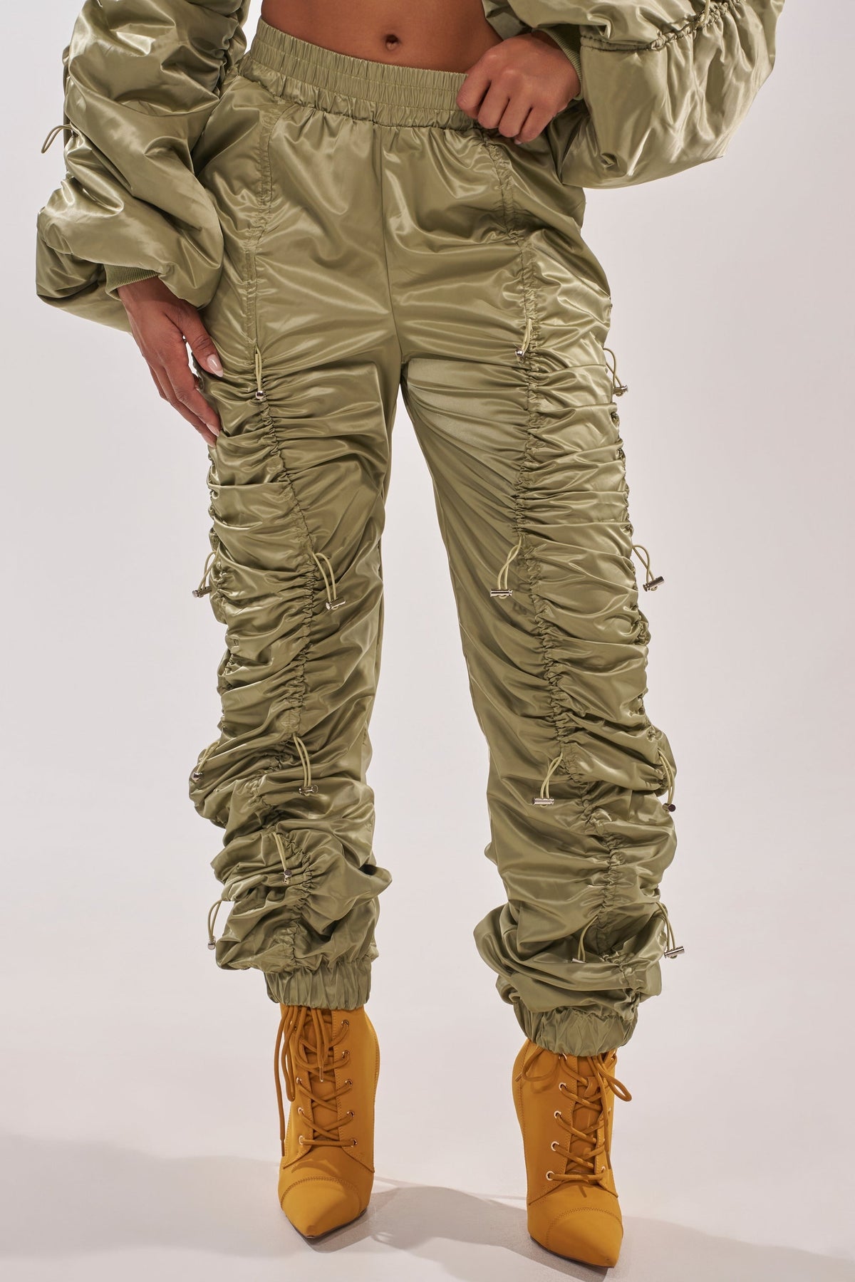 NO TIME FOR GAMES RUCHED JOGGER IN OLIVE