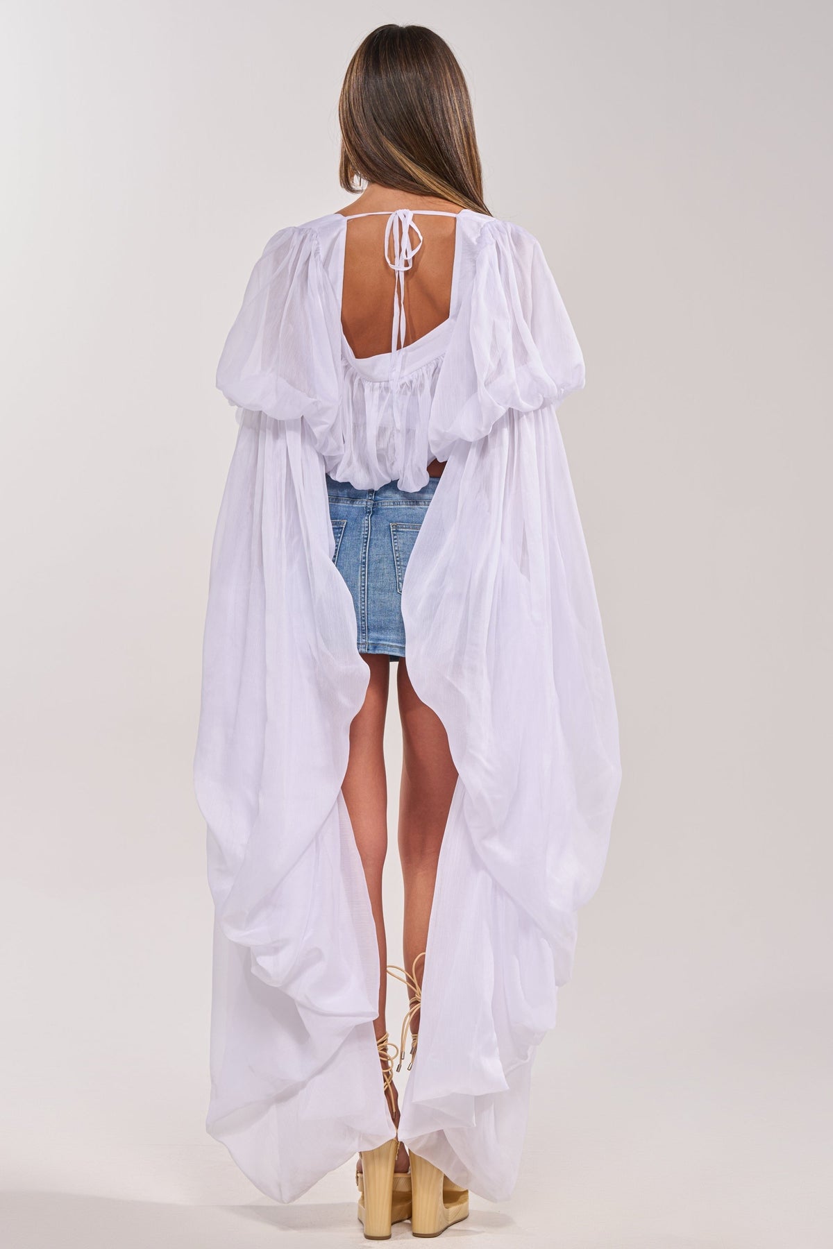 SLOUCHY SQUARE NECK LONG SLEEVE BLOUSE TOP IN WHITE