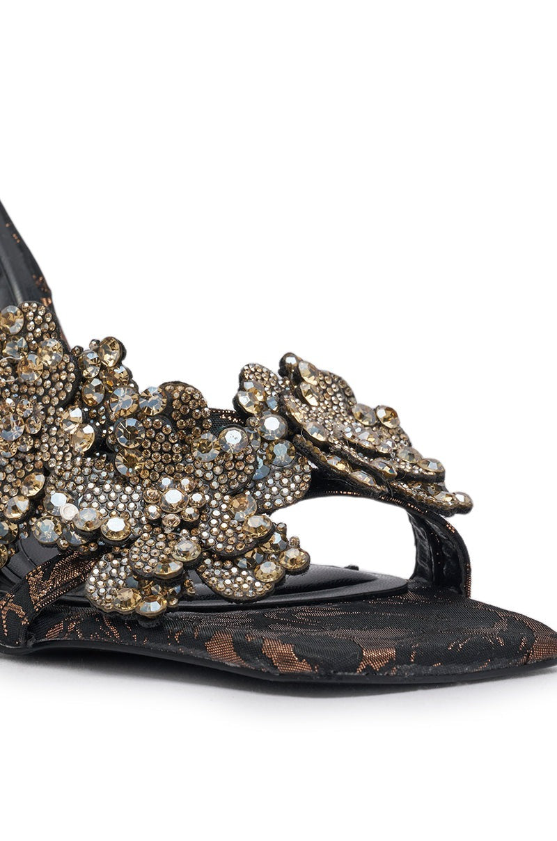 AKIRA GOLD DEBUTANTE BRONZE RHINESTONE EMEBELLISHED STILETTO SANDAL
