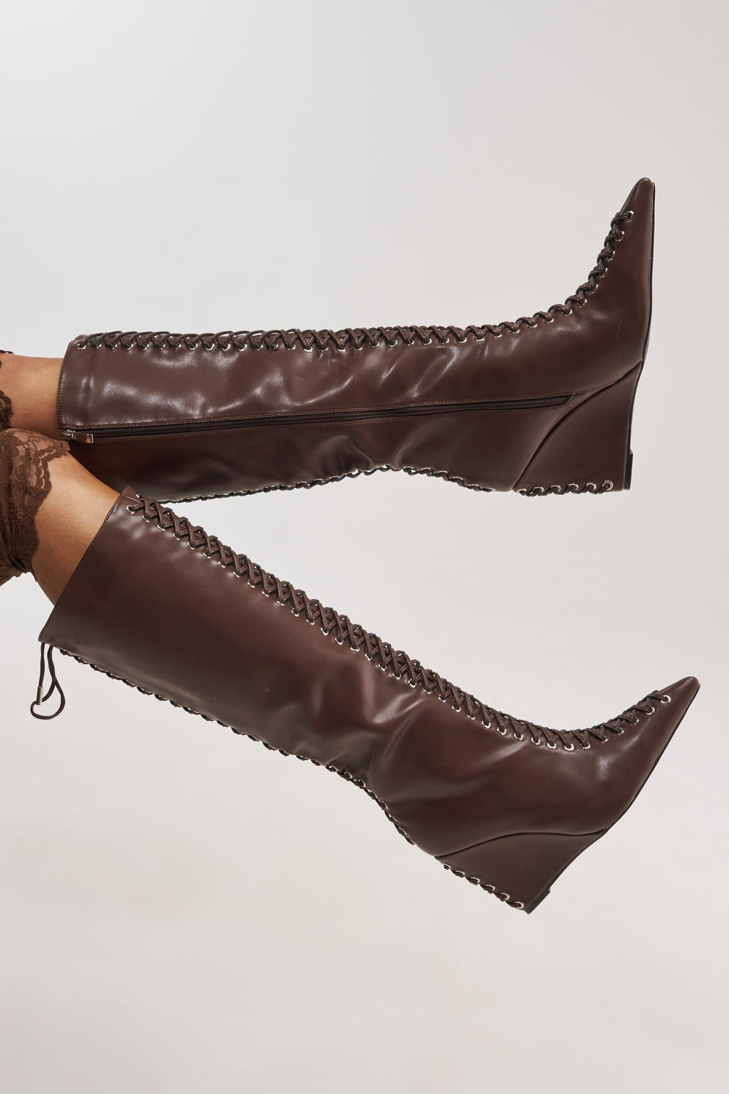 AZALEA WANG THAUMUS BROWN LACE UP WEDGE BOOT