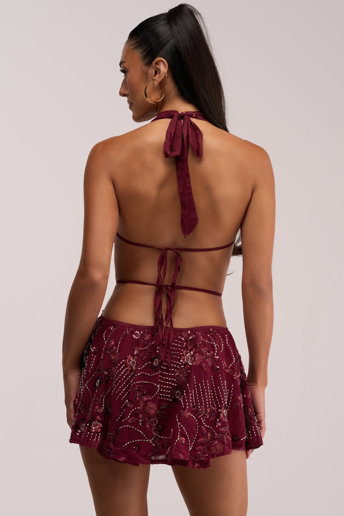 FELICITY EMBELLISHED MINI DRESS IN PLUM