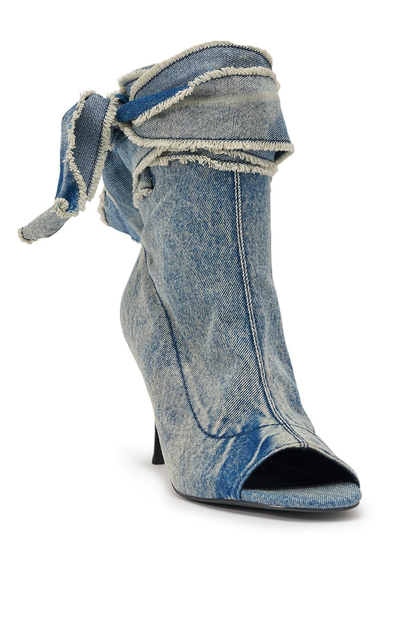 AZALEA WANG KARTER DENIM OPEN TOE BOOTIE