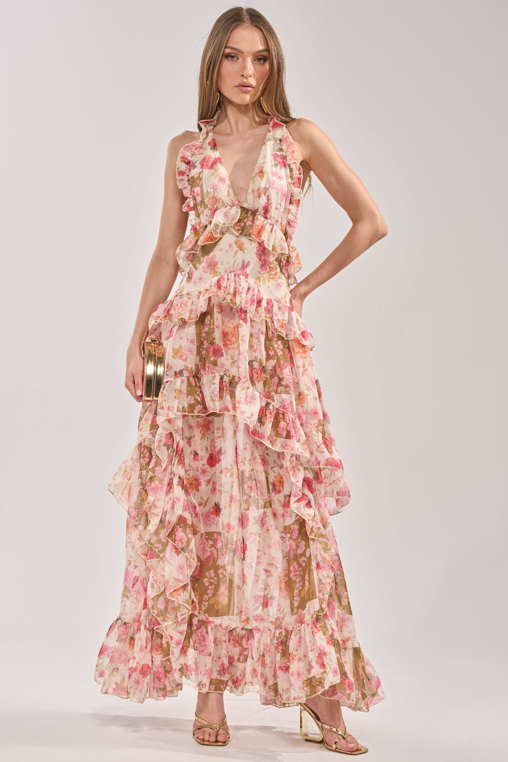 SUMMER STROLL FLORAL CHIFFON MAXI DRESS