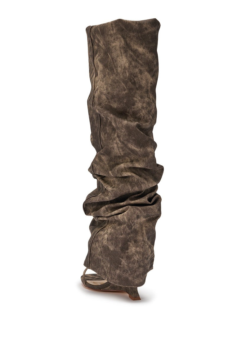 AZALEA WANG BROWN ACID WASHED DENIM GLADIATOR SANDAL