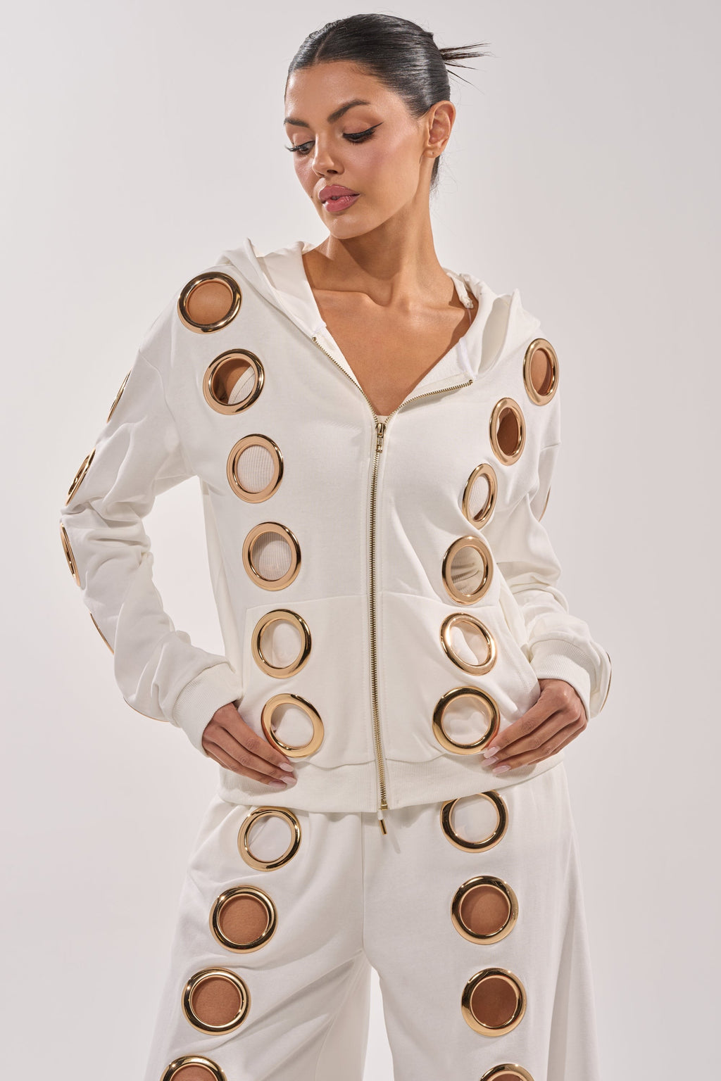 THROUGH THE NIGHT SWEATSHIRT WITH HOLES IN WHITE