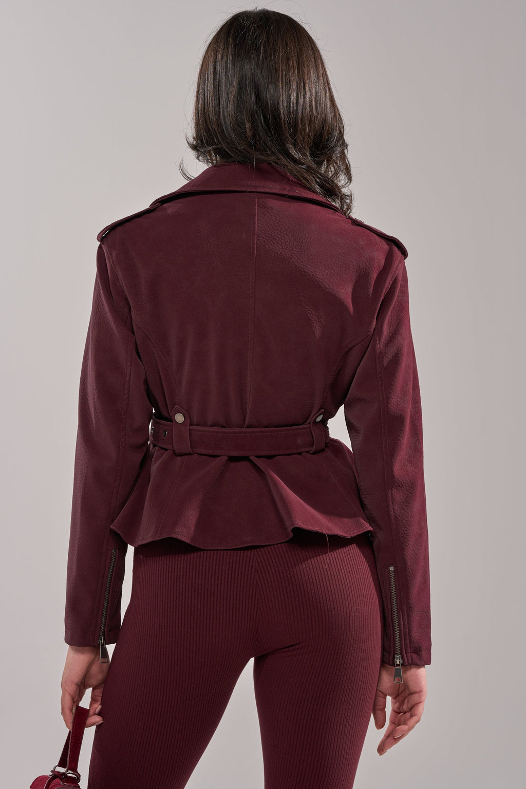 DANI SUEDE EFFECT PEPLUM MOTO