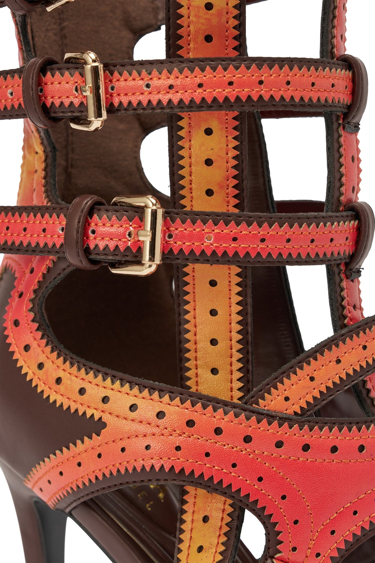 AKIRA GOLD FEVER ORANGE MULTI OMBRE OPEN TOE BOOTIE