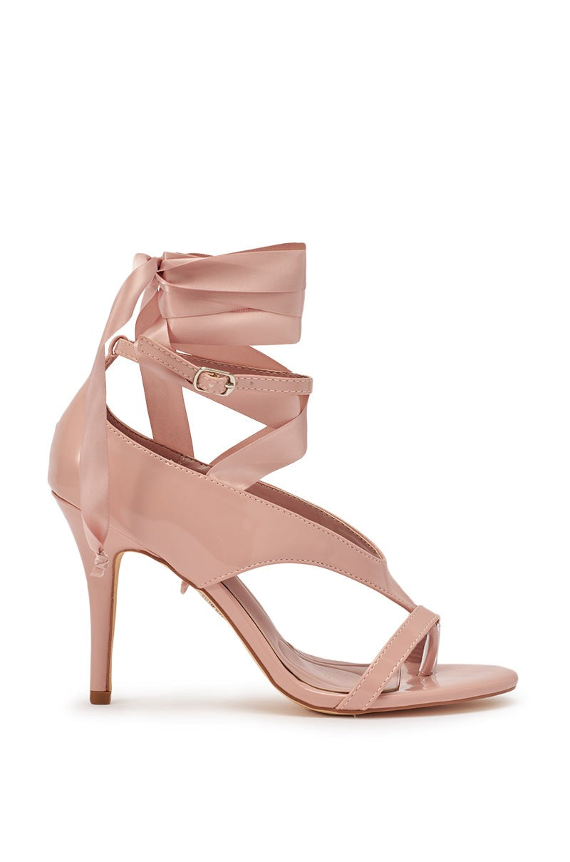 AKIRA GOLD SIEGER PINK PATENT WRAP UP BALLERINA STILETTO SANDAL