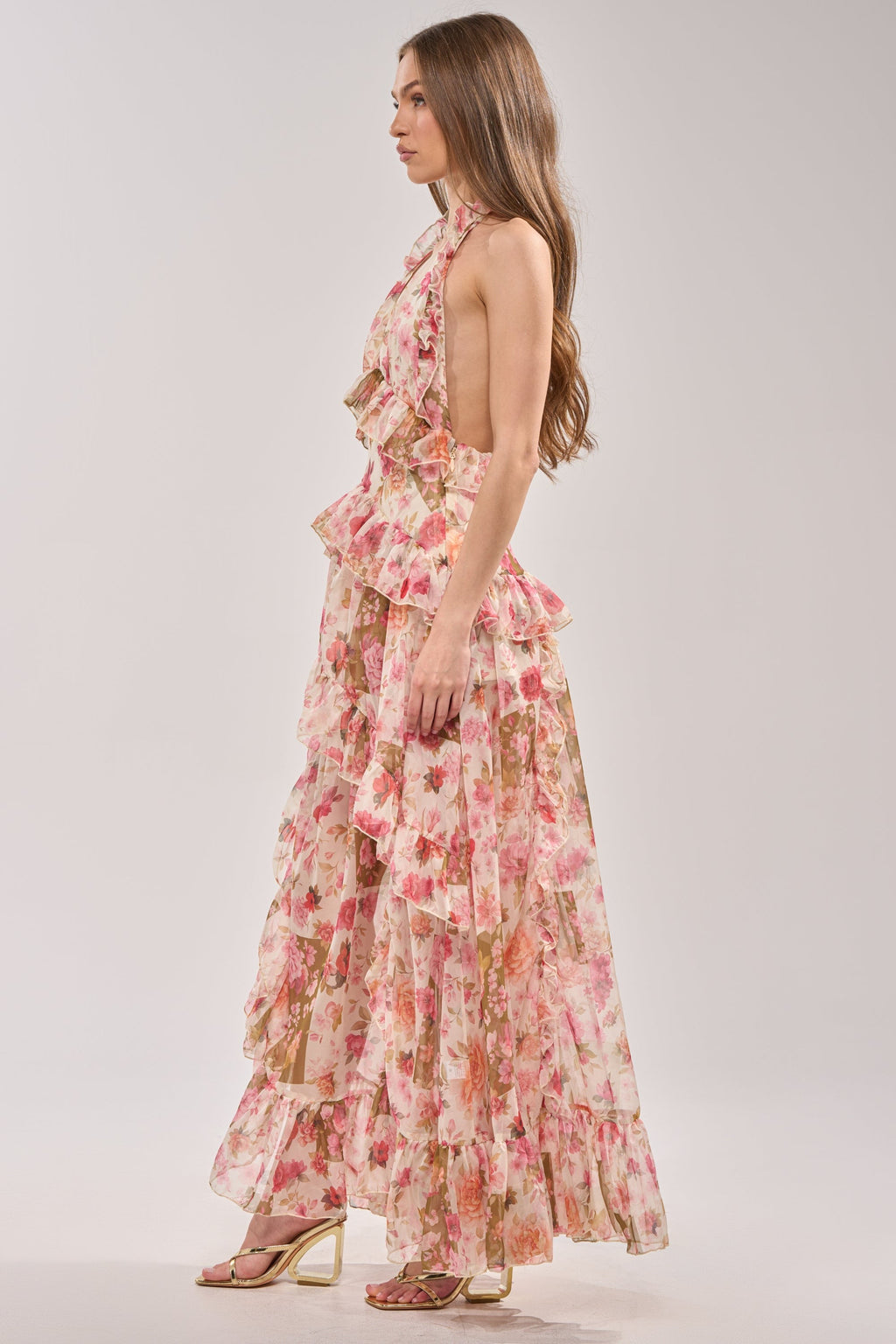 SUMMER STROLL FLORAL CHIFFON MAXI DRESS