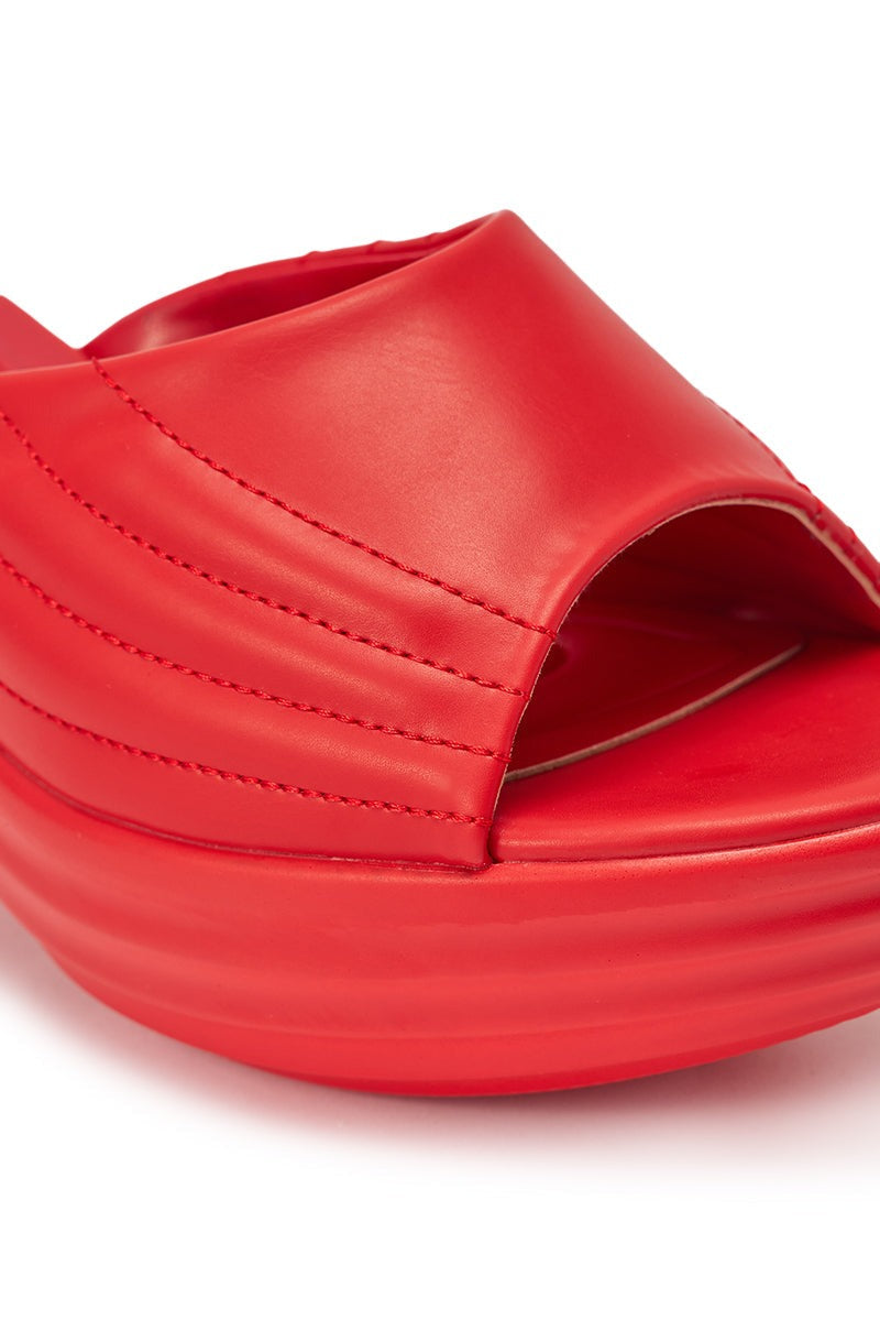 AZALEA WANG MIRAGE RED PU FLATFORM SLIP ON SANDAL
