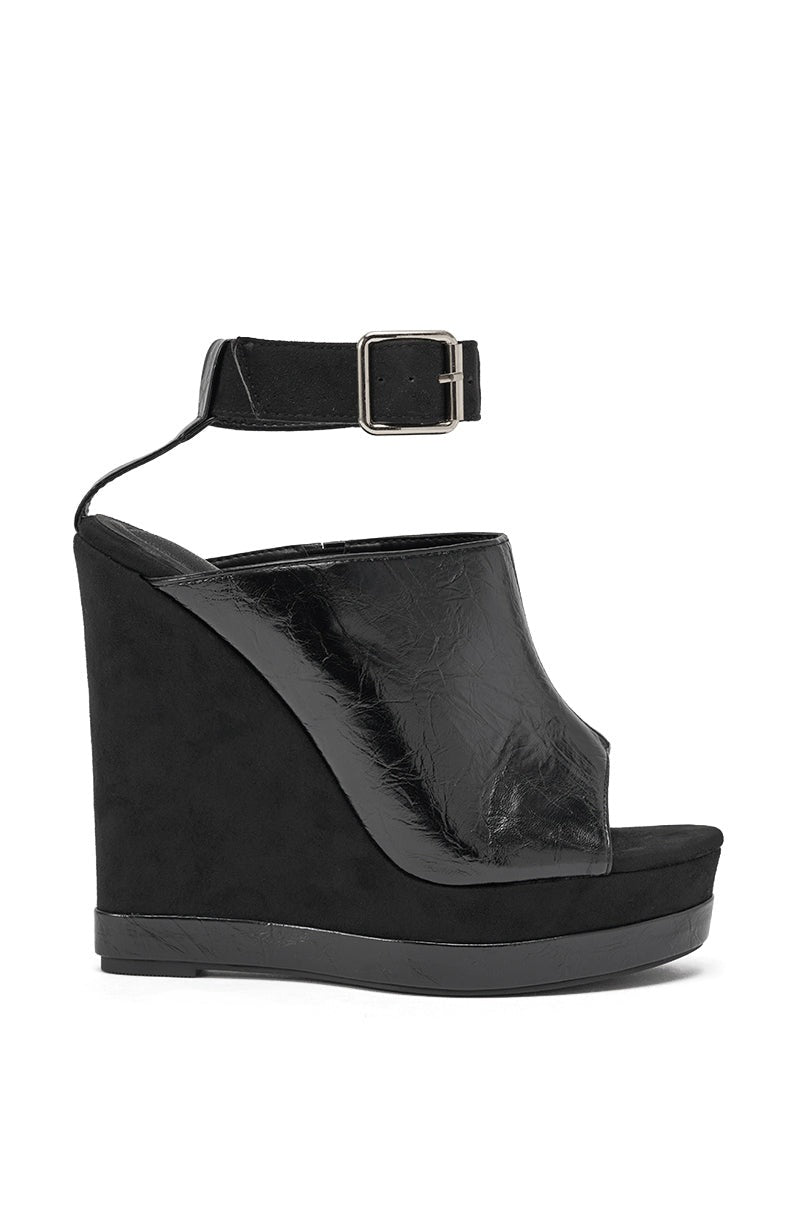 AZALEA WANG TANA BLACK MIXED MATERIAL WEDGE