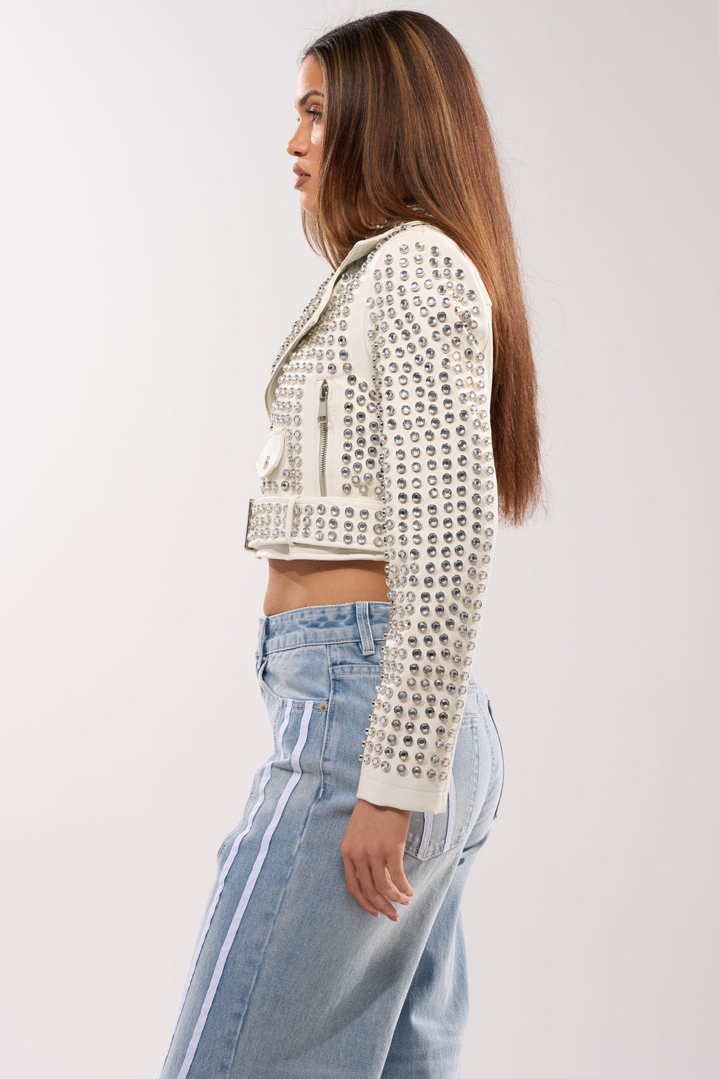 DEMI EMBELLISHED MOTO IN WHITE