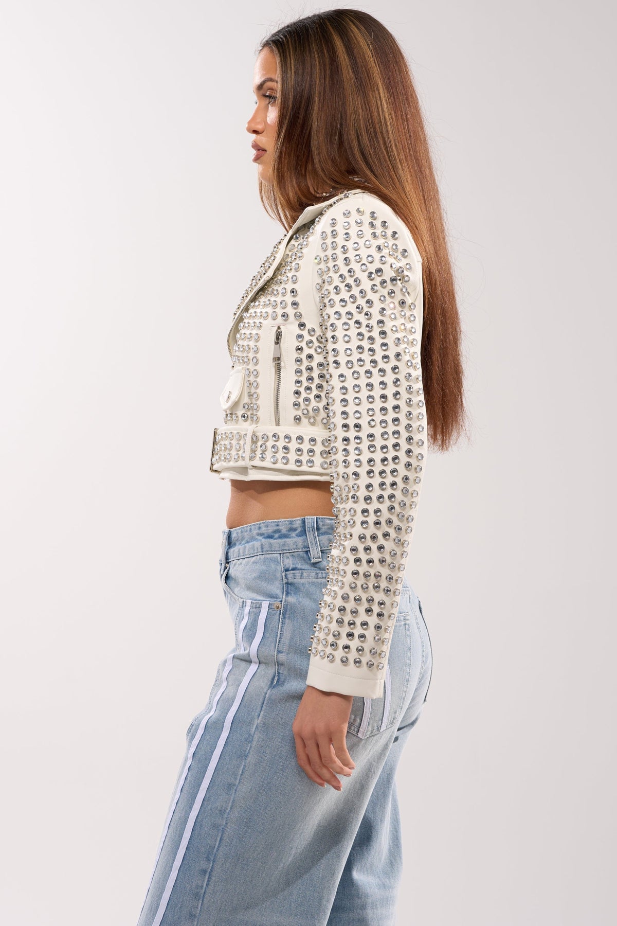 DEMI EMBELLISHED MOTO IN WHITE