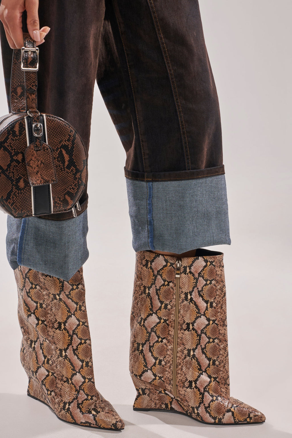 AZALEA WANG VINCI SNAKE PU PRINT WEDGE BOOTIE