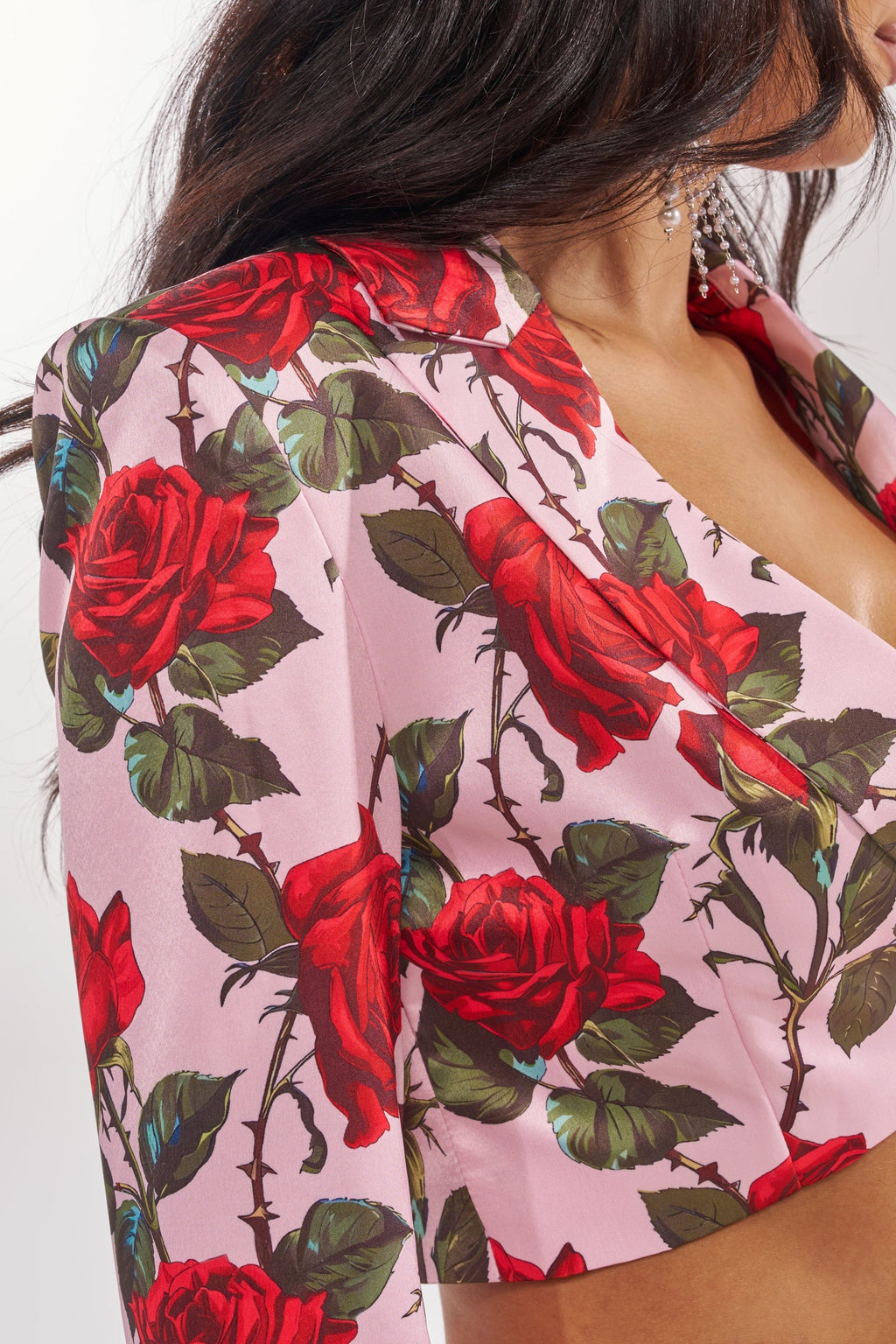 DOZEN ROSES SATIN BLAZER IN LIGHT PINK
