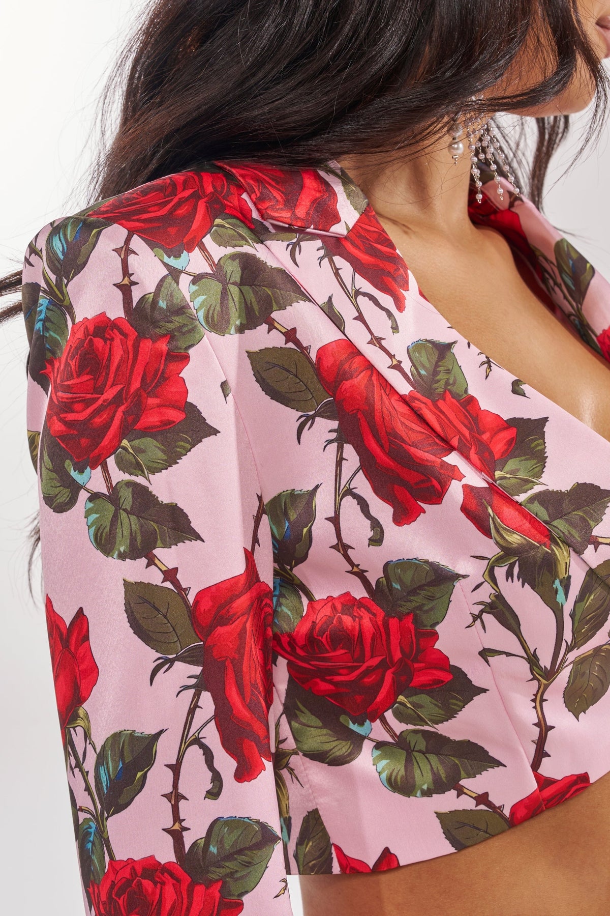 DOZEN ROSES SATIN BLAZER IN LIGHT PINK