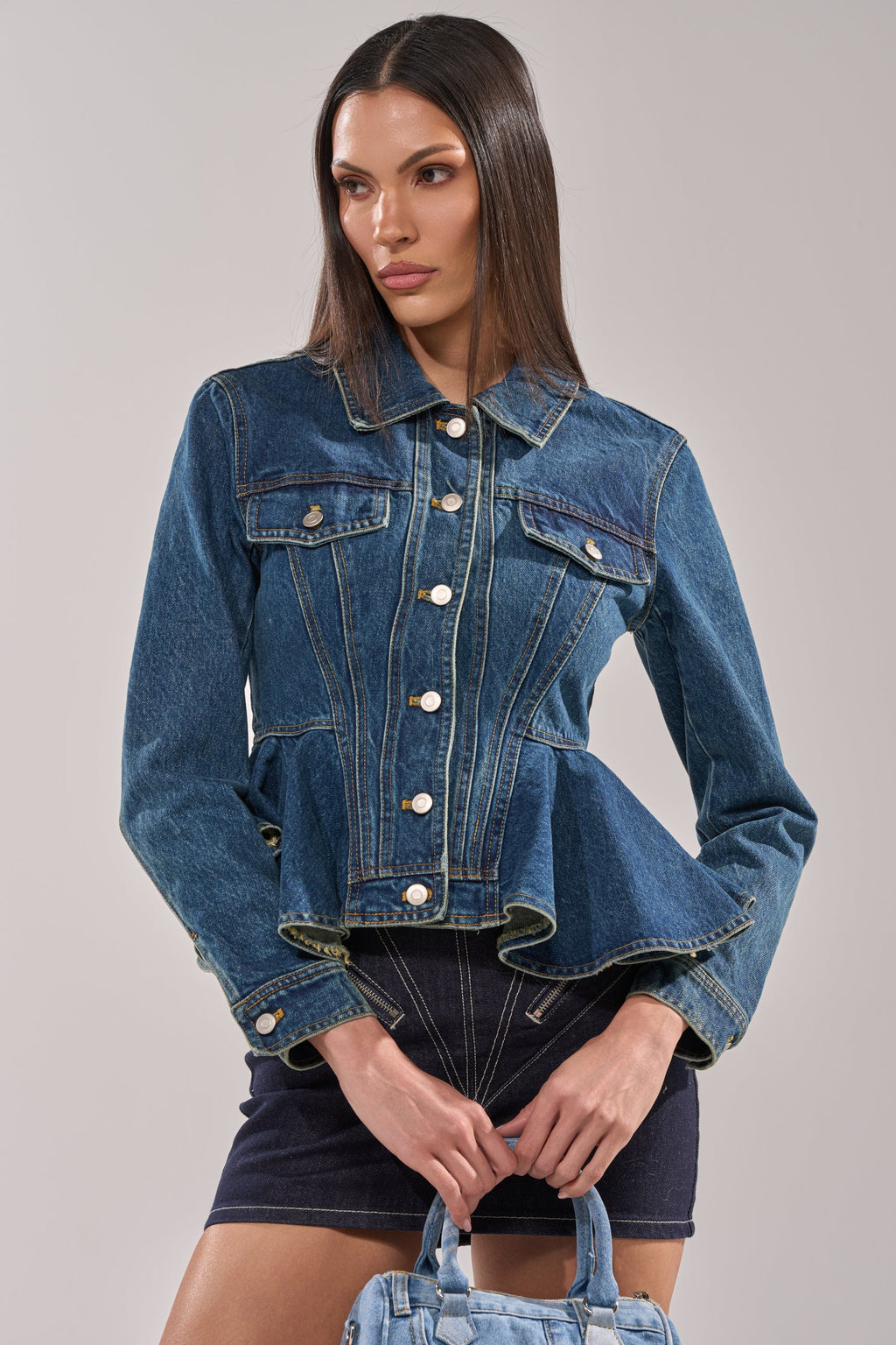 POP OUT PEPLUM DENIM JACKET