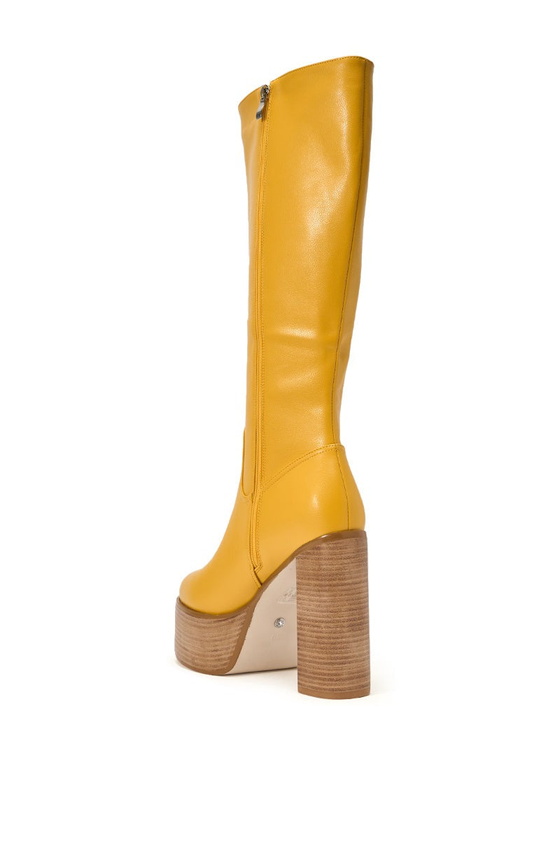 AZALEA WANG LANDRY YELLOW PU WOOD STACK PLATFORM BOOT