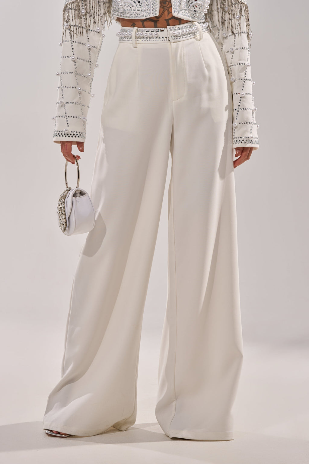 DIRTY MARTINI EMBELLISHED TROUSER IN WHITE