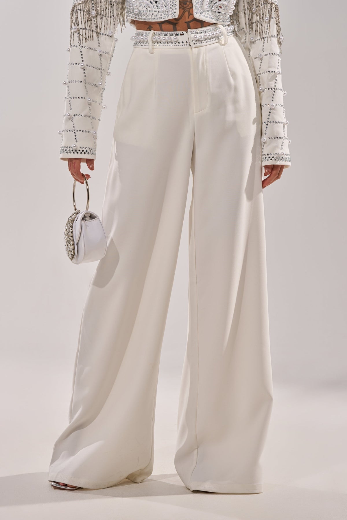 DIRTY MARTINI EMBELLISHED TROUSER IN WHITE