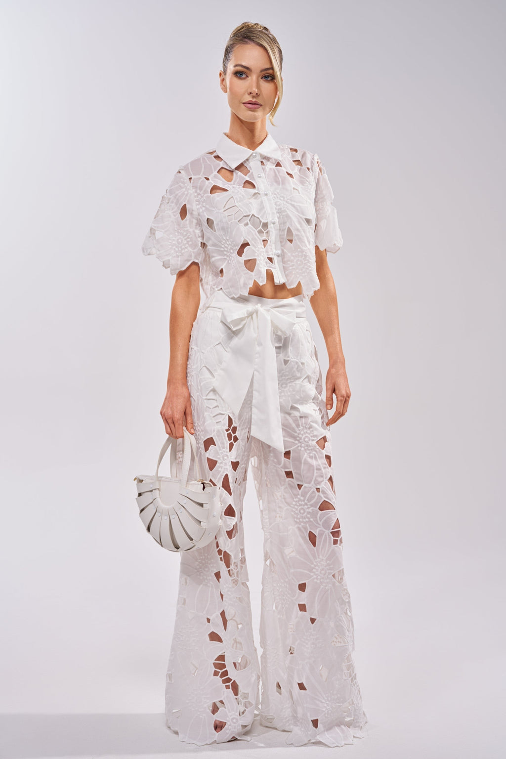DOLLY FLORAL PALAZZO PANT IN WHITE