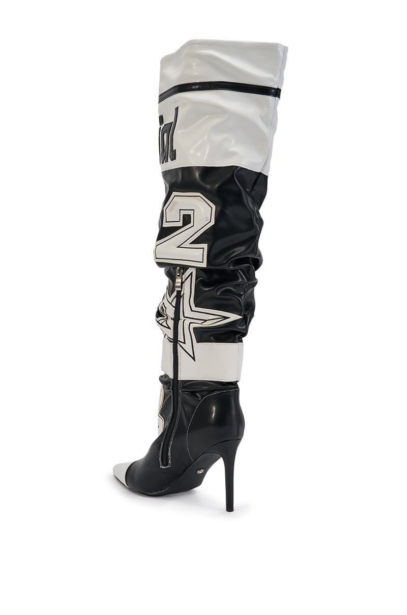 AKIRA GOLD HYPE COLOR BLOCKED SPORTY STILETTO BOOT