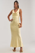 SOFT LAUNCH SATIN MAXI DRESS IN BUTTER YELLOW