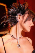 GLAM BIRD BLACK FEATHER EAR CUFF IN BLACK SILVER